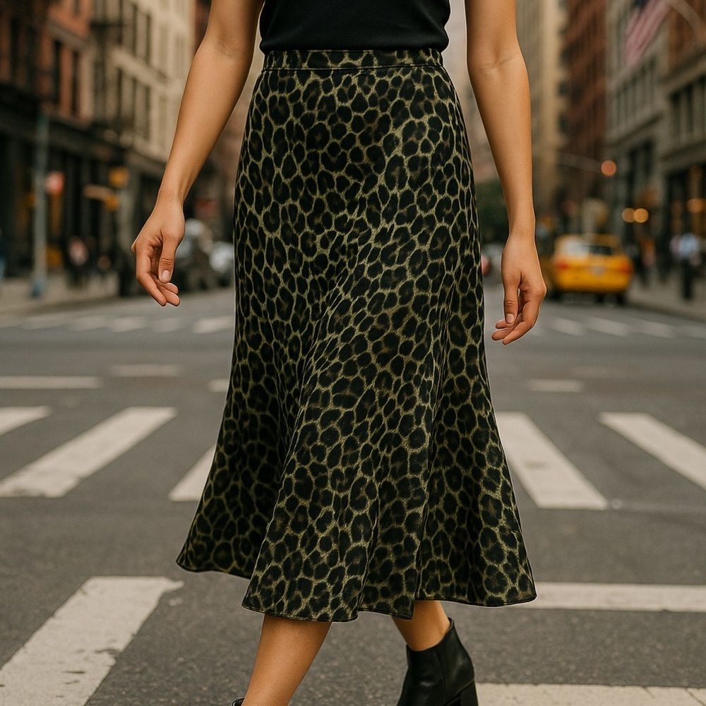 Vintage Jones New York Boho Animal Print A-Line Full Skirt Y2K: Sz:M